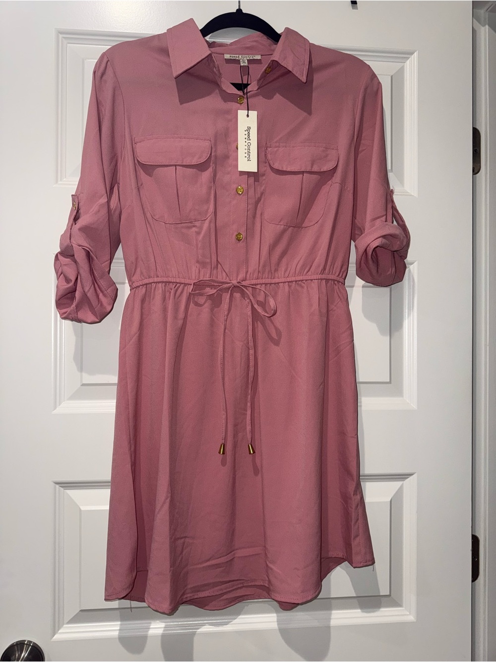 Speed Control Dusty Rose Shirt Dress with Drawstring Waist